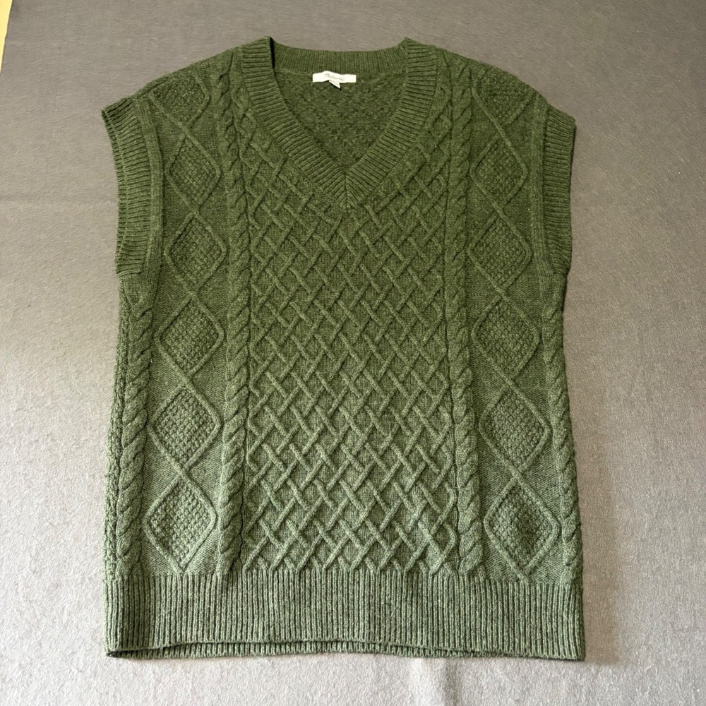 Madewell Cable Knit Sweater Vest Women M Green Fall Magic Core Academic Chunky